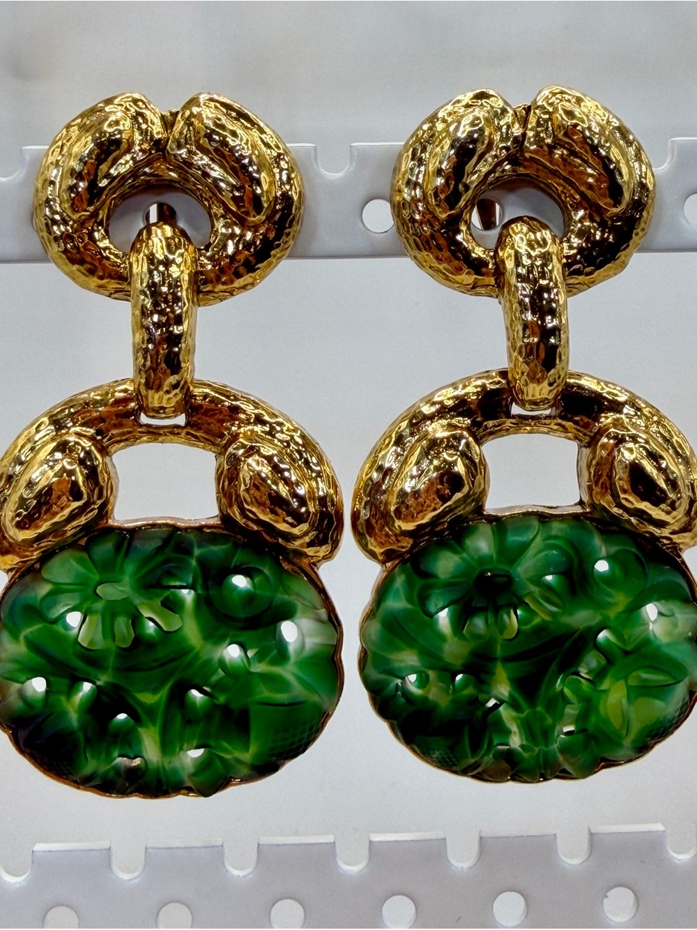 Vintage Signed Edgar Berebi Green & Gold Statement Clip-On Earrings